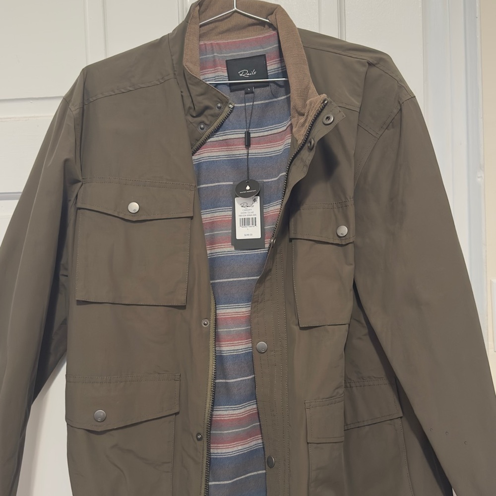 Rails Men's Olive Field Jacket with Striped Inner Layer
